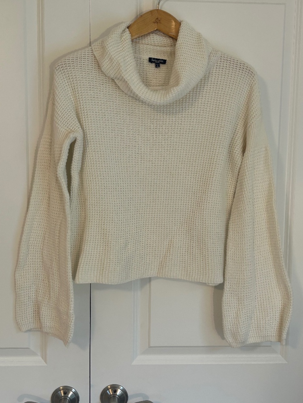 Splendid White Waffle Knit Cowl Neck Sweater